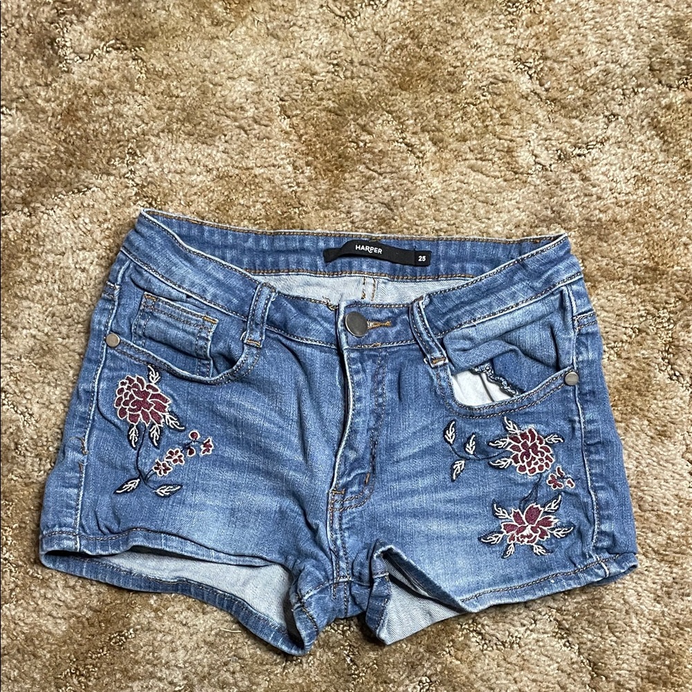Harper Denim Jean Shorts with Embroidered Flowers Size 25